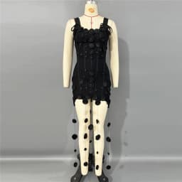 New Arrival Women Summer Fashion 3D Flowers Tassel Mini Bodycon Bandage Sleeveless Casual Party Dress