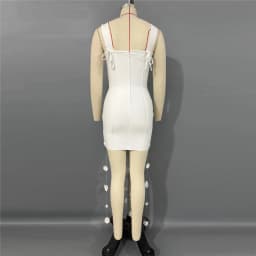 New Arrival Women Summer Fashion 3D Flowers Tassel Mini Bodycon Bandage Sleeveless Casual Party Dress