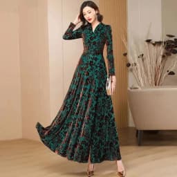 Spring Autumn New Gold Velvet Long Sleeve Dress For Women High Grade Green Plush Jacquard Long Dress Female Elegant Dresses 4XL