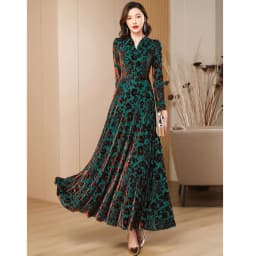 Spring Autumn New Gold Velvet Long Sleeve Dress For Women High Grade Green Plush Jacquard Long Dress Female Elegant Dresses 4XL