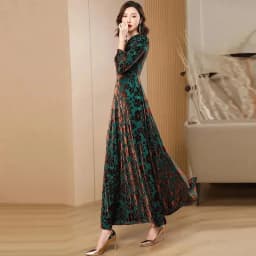 Spring Autumn New Gold Velvet Long Sleeve Dress For Women High Grade Green Plush Jacquard Long Dress Female Elegant Dresses 4XL