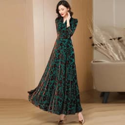 Spring Autumn New Gold Velvet Long Sleeve Dress For Women High Grade Green Plush Jacquard Long Dress Female Elegant Dresses 4XL