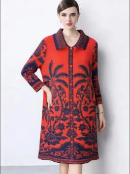 Miyake Pleated Dress Women Spring Summer Colorblock Printing Lapel 3/4 Sleeve Single-breasted Fashion Irregular Shirt Dresses