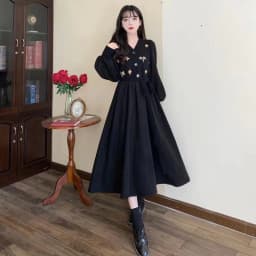 Fall Faion Long Waist-Cinching Slimming Hepburn Sle Little Bla Dr Women's High Waist A-Line Dr Ele