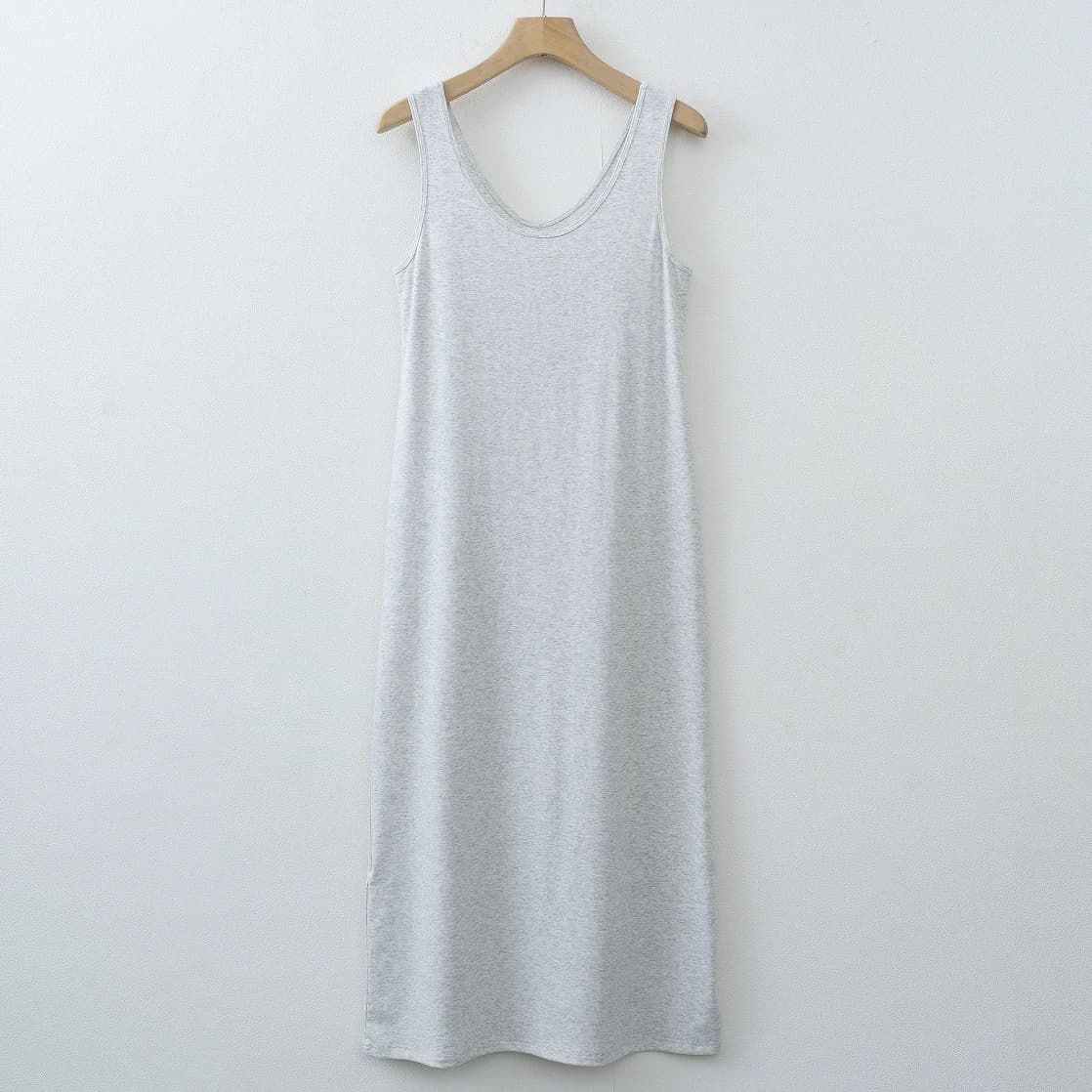 Women Double U Neck Sleeveless Tank Maxi Dress Soft Modal Loose Loungewear Dress With Pockets Khaki Black Coffee Light Gray