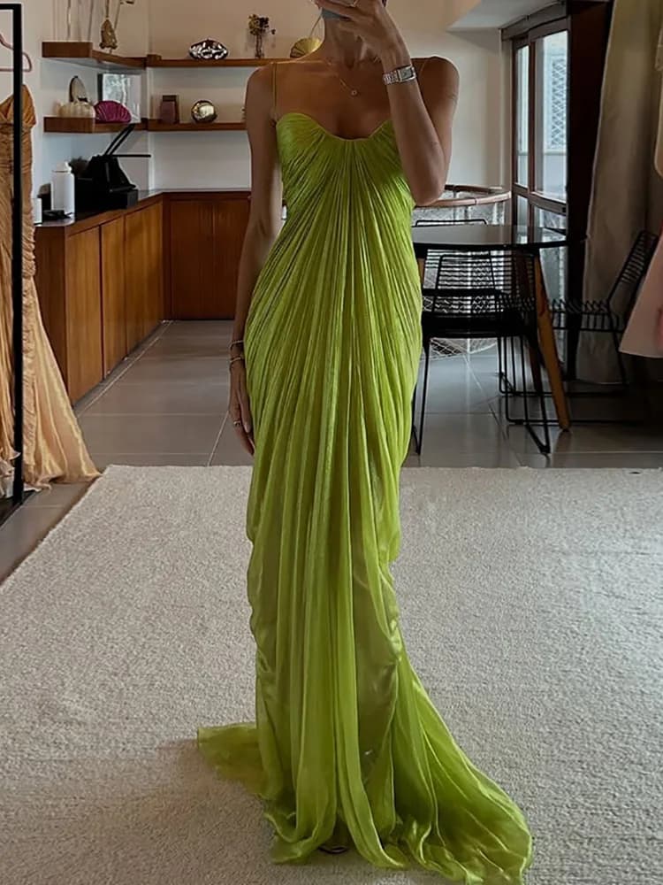 Spaghetti Strap Backless Chic Maxi Dress, Women Summer Sleeveless Elegant Party Dress, Holiday Solid Lace-Up Ladies Dress 2026