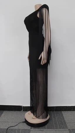 CM.YAYA Women One Shoulder Tassel Sleeveless Long Dress Diagonal Collar Summer Street Evening Sexy Night Party Dresses Vestidos
