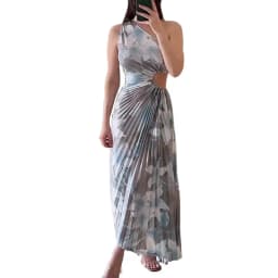 HH Fashion Elegant Female One Shoulder Ruffled Slim Long Dress Women Summer Sexy Waist Hollow Out Backless Sleeveless Dress