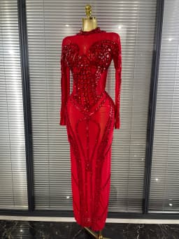 Sparkly Crystal Women Long Sleeve Sexy Mesh See Through Bodycon Long Dress Bar Singer Celebrate Performance Costumes Stage Wear