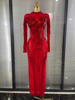 Sparkly Crystal Women Long Sleeve Sexy Mesh See Through Bodycon Long Dress Bar Singer Celebrate Performance Costumes Stage Wear