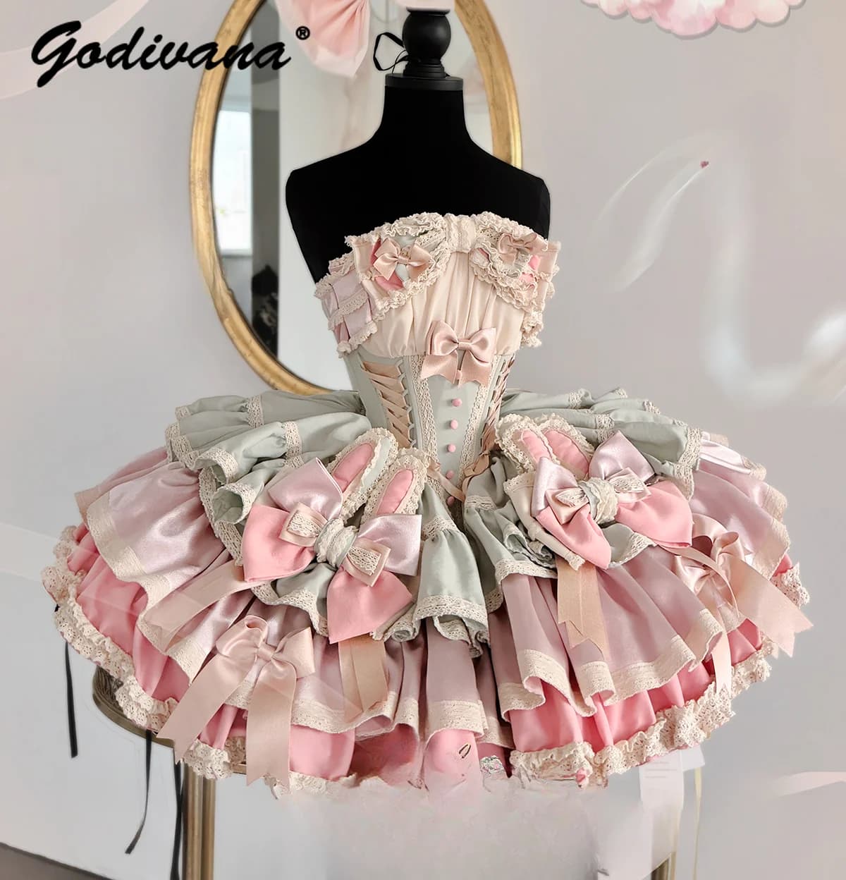 Original Design Women's Sweet Big Bow Strapless Color Matching Dress Girly Romantic Tube Top Short Dress for Party Birthday