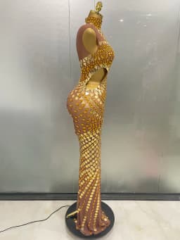 Luxury Shiny Mirror Rhinestones Hollowed-out Long Dress 2026Women Celebrity Evening Party Catwalk Prom Stage Photo Shoot Dresses