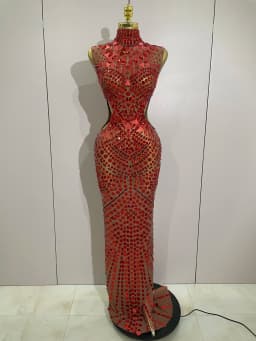 Luxury Shiny Mirror Rhinestones Hollowed-out Long Dress 2026Women Celebrity Evening Party Catwalk Prom Stage Photo Shoot Dresses