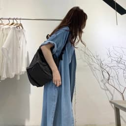 Loose Wide Leg Jeans Dress Korean Style Casual Fashion Vintage Slimming Long Dress Short Sleeve Shirt Dress mid Length