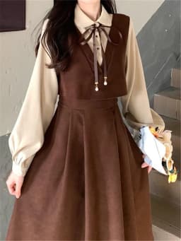 Spring Autumn Winter plus Size College Style Shirt Patchwork Hepburn Retro Dress Student a Line Skirt Long Sleeve High Waist