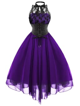 Victorian Gothic Punk Vintage Halter Dresses 2026 Women Black Sleeveless Cross Back Retro Lace Panel Corset Swing Party Dress