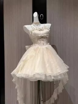 Vintage Princess Gothic Red Lolita JSK Dress Spaghetti Strap Ruffle Tulle Skirt with Chain Bow Decor High‑Low Hem for Women