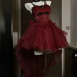 Vintage Princess Gothic Red Lolita JSK Dress Spaghetti Strap Ruffle Tulle Skirt with Chain Bow Decor High‑Low Hem for Women