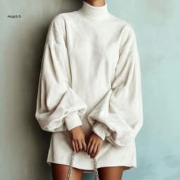 High Neck Corduroy Short Dress For Women Oversized Lantern Balloon Long Sleeve Loose Hem Casual Daily Mini Dresses
