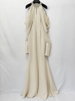 TOP QUALITY Newest Fashion 2026 Designer Women's Stand Collar Beaded Diamonds Chiffon Off Shoulder Long Sleeves Party Long Dress