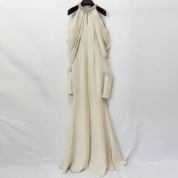 TOP QUALITY Newest Fashion 2026 Designer Women's Stand Collar Beaded Diamonds Chiffon Off Shoulder Long Sleeves Party Long Dress