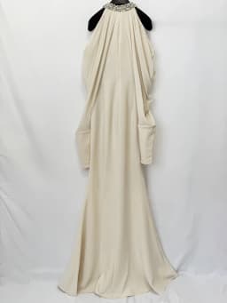 TOP QUALITY Newest Fashion 2026 Designer Women's Stand Collar Beaded Diamonds Chiffon Off Shoulder Long Sleeves Party Long Dress