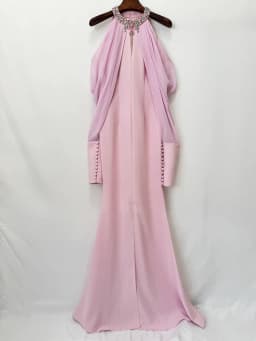 TOP QUALITY Newest Fashion 2026 Designer Women's Stand Collar Beaded Diamonds Chiffon Off Shoulder Long Sleeves Party Long Dress