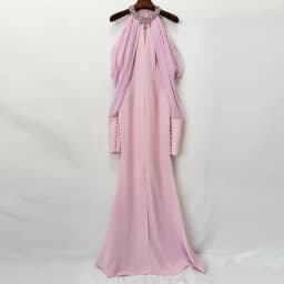 TOP QUALITY Newest Fashion 2026 Designer Women's Stand Collar Beaded Diamonds Chiffon Off Shoulder Long Sleeves Party Long Dress