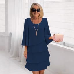 Casual Ruffles Midi Dress Women 2025 Summer Fashion Solid Color O-neck Dresses Elegant