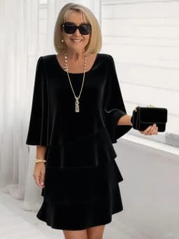 Casual Ruffles Midi Dress Women 2025 Summer Fashion Solid Color O-neck Dresses Elegant