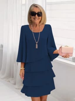Casual Ruffles Midi Dress Women 2025 Summer Fashion Solid Color O-neck Dresses Elegant