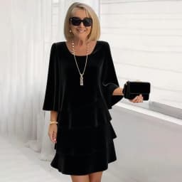 Casual Ruffles Midi Dress Women 2025 Summer Fashion Solid Color O-neck Dresses Elegant