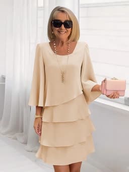 Casual Ruffles Midi Dress Women 2025 Summer Fashion Solid Color O-neck Dresses Elegant
