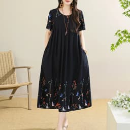 New 2025 Summer Dress For Women Plus Size Dress Casual Short Sleeve Boho Vintage Print Long Maxi Dress Beach Women Clothing