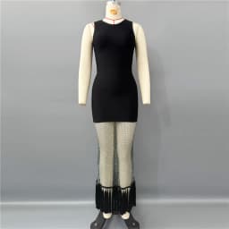 2025 New Women Sleeveless Bandage Dress Sexy Beading Tassels Clothes Club Party Elegant Dresses