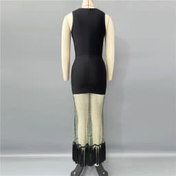 2025 New Women Sleeveless Bandage Dress Sexy Beading Tassels Clothes Club Party Elegant Dresses