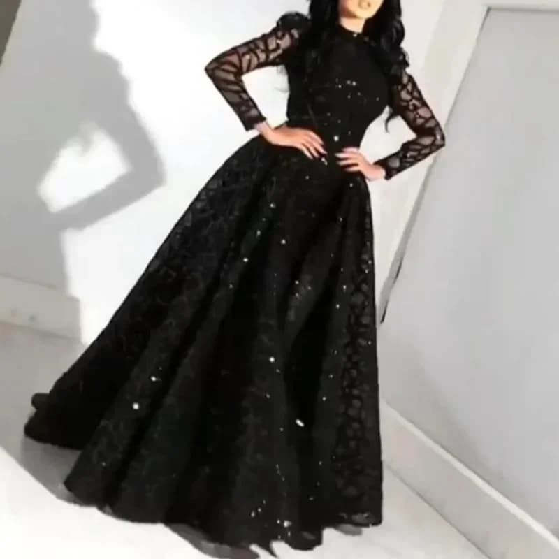 New Style Women's Clothing Dress Amazon Independent Station Long Sleeve Gold Sprinkling Long Dress Wedding Dress