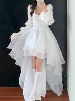 Pure Color Fairy Midi Dress Women White Elegant Evening Party Dress Beach 2026 New Casual Long Sleeve Fashion Dress Korean