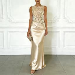 Pretty Women Pink Evening Dresses Luxury O-Neck Sleeveless Floor Length Appliques Long Dress Special Occasion Prom Gowns Vestido