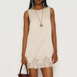 Women Silk Lace Slip Dress Satin Casual Loose Tank Dress Summer Sleeveless Crew Neck Long Flowy Top Elegant Ladies Mini Dress
