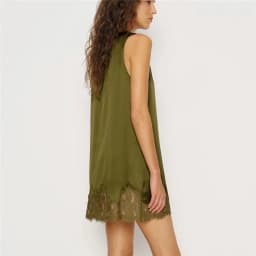 Women Silk Lace Slip Dress Satin Casual Loose Tank Dress Summer Sleeveless Crew Neck Long Flowy Top Elegant Ladies Mini Dress