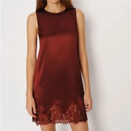 Women Silk Lace Slip Dress Satin Casual Loose Tank Dress Summer Sleeveless Crew Neck Long Flowy Top Elegant Ladies Mini Dress