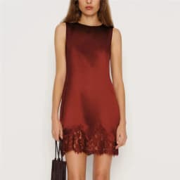 Women Silk Lace Slip Dress Satin Casual Loose Tank Dress Summer Sleeveless Crew Neck Long Flowy Top Elegant Ladies Mini Dress
