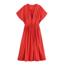 HH Women's New Fashion V-neck Pleated Down Shoulder Short Sleeve Midi Dress Female Temperament High-waist Casual Long Dress