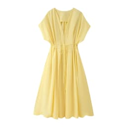 HH Women's New Fashion V-neck Pleated Down Shoulder Short Sleeve Midi Dress Female Temperament High-waist Casual Long Dress