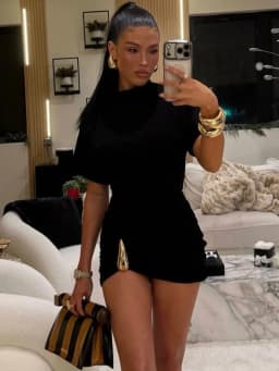 Mozision Short Sleeve Ruched Sexy Mini Dress Women Elegant Black Metal Buckle Half High Neck High Waist Bodycon Club Dress