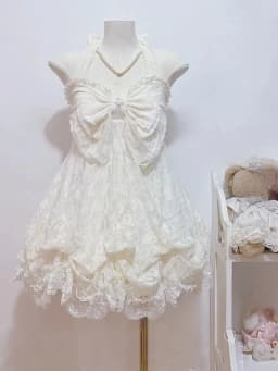 French Vintage Dress Lace Tulle Trim Ruffle Spaghetti Strap Lace Up Front Bubble Hem Mini Dress Sweet Fairy Style Women Wear