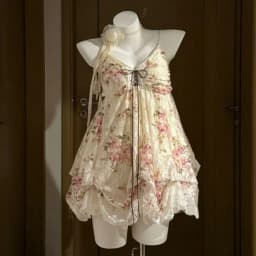 French Vintage Dress Lace Tulle Trim Ruffle Spaghetti Strap Lace Up Front Bubble Hem Mini Dress Sweet Fairy Style Women Wear