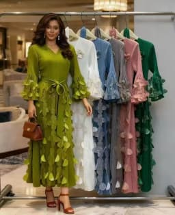 2026 Long-sleeved Skirt Sense Gentle Wind V-neck Loose Dresses Lace Three-dimensional Flower Design Sense Miyake Dress Women