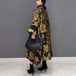 Gold Flowers Jacquard New Korean Style Woman Winter Loose Fit Chic Dress Big Size Turtleneck Girls Unique Casual Robe JJXD679
